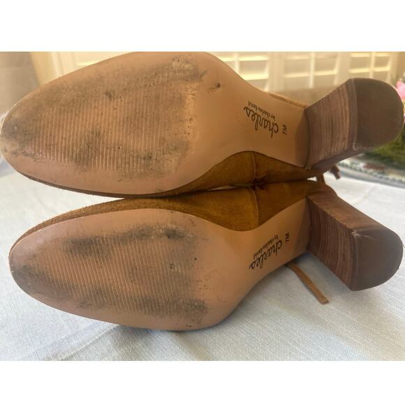Vtg Charles David Boulder Suede Leather Camel Western Fringe Bootie Boots SZ 7 - Picture 8 of 11